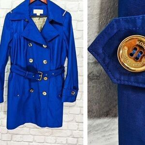 Michael Kors Royal Blue Trench Coat with Gold Accents